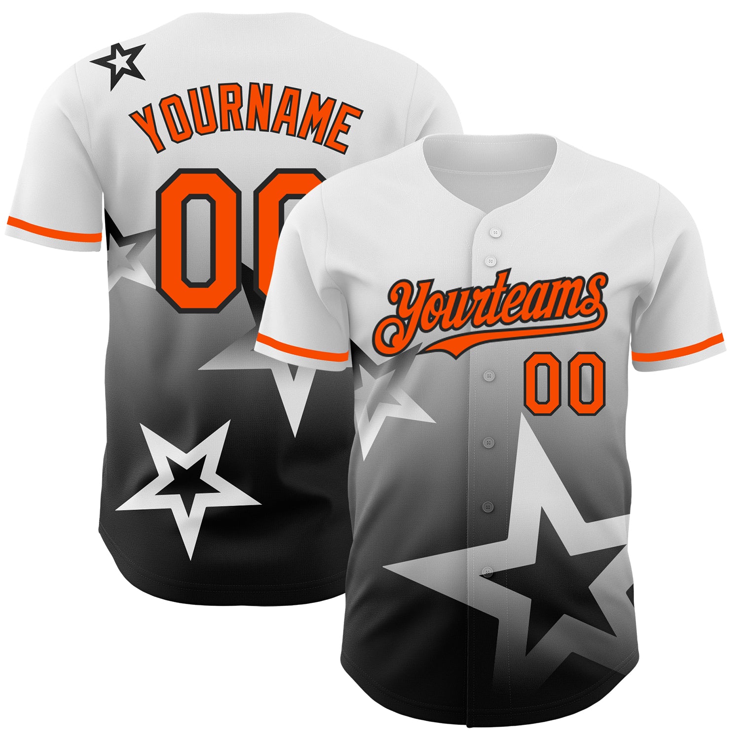 3DPattern4115_1500x.jpg White Orange-Black 3D Pattern Design Gradient Style Twinkle Star Authentic Baseball Jersey - Image 1