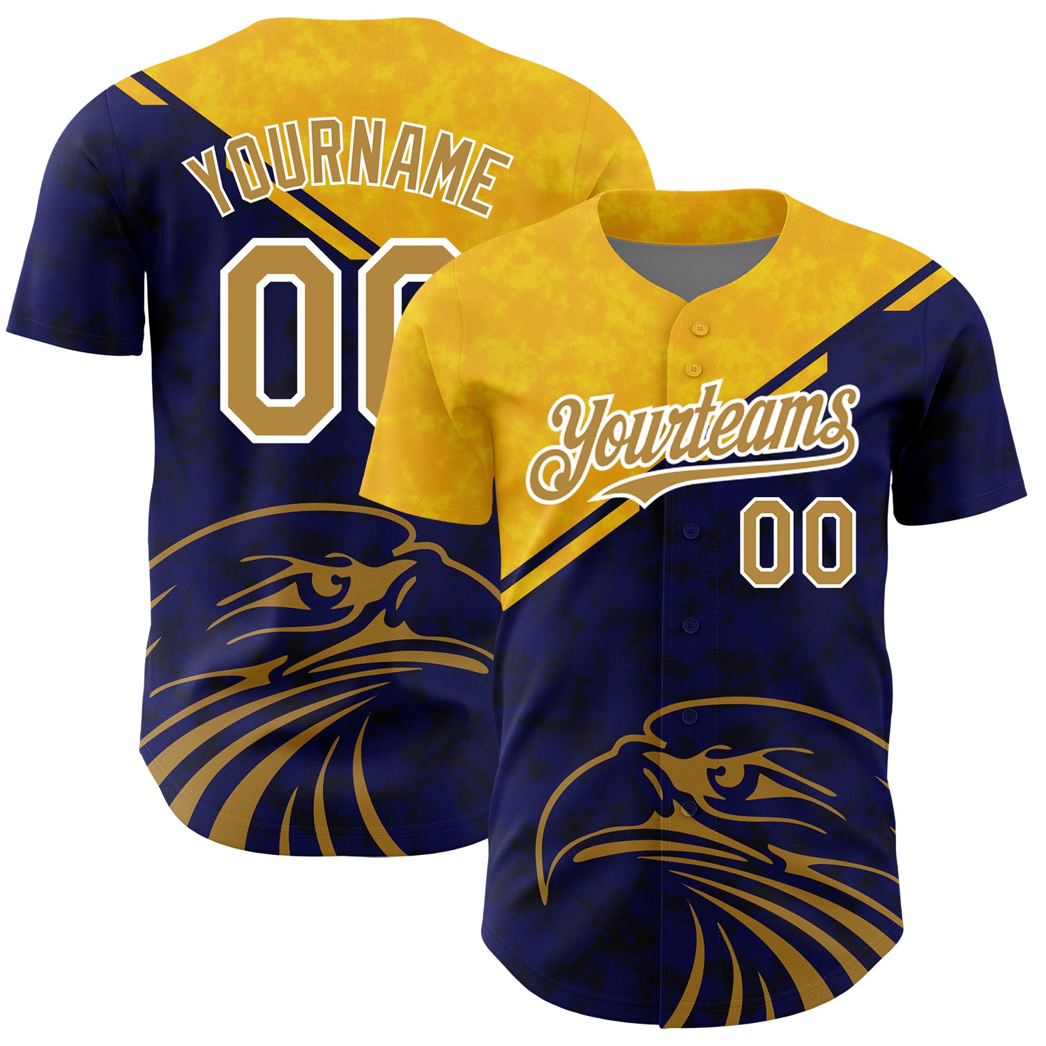 3DPattern4426_8ff461c5-9398-448b-b383-050cf605de62_1500x.jpg Yellow Old Gold-Navy 3D Pattern Design Animal Eagle Authentic Baseball Jersey - Image 1