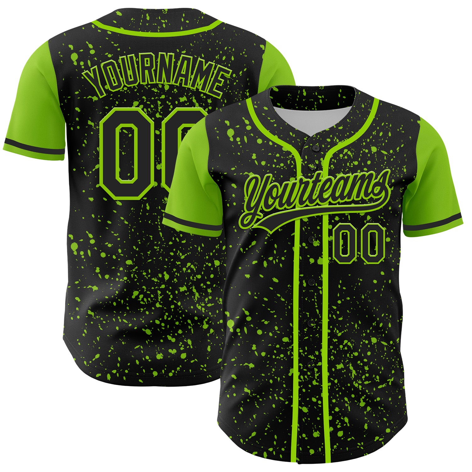 3DPattern4588_1500x.jpg Black Neon Green 3D Pattern Design Abstract Splatter Ink Authentic Baseball Jersey - Image 1