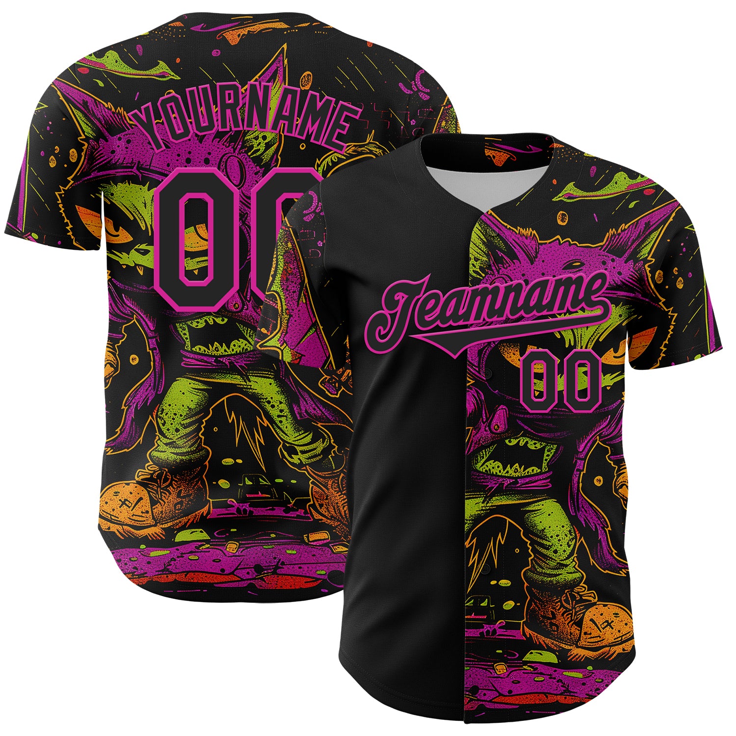 3DPattern4686_1500x.jpg Black Deep Pink 3D Pattern Design Rave Monster Authentic Baseball Jersey - Image 1