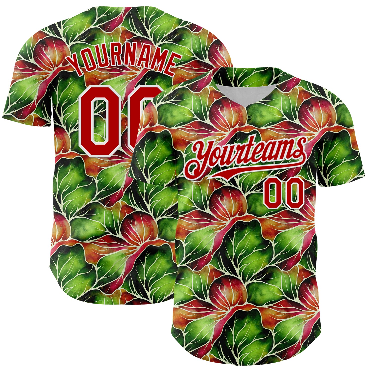 3DPattern4774_1500x.jpg Black Red-White 3D Pattern Design Tropical Plant Authentic Baseball Jersey - Image 1