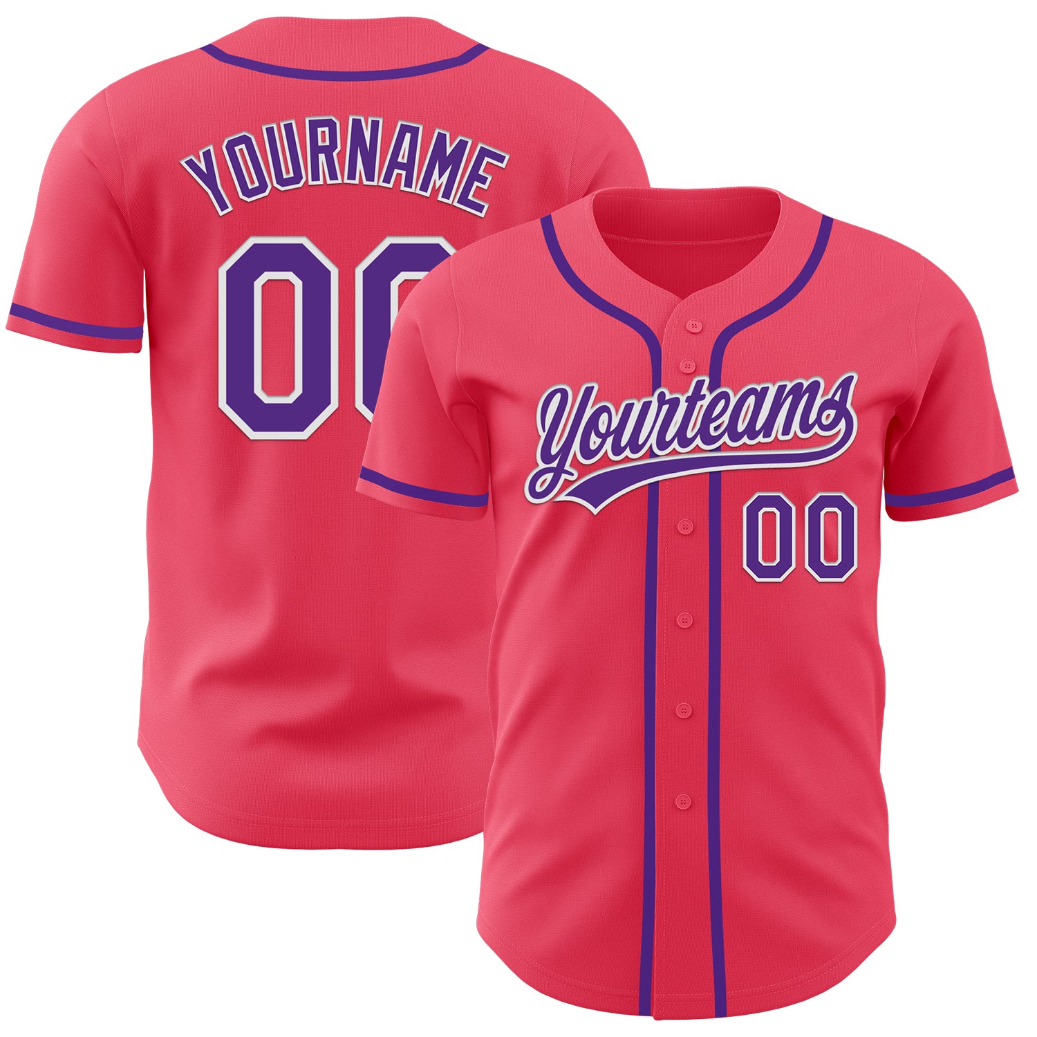 NeonPink0005_1500x.jpg Neon Pink Purple-White Authentic Baseball Jersey - Image 1