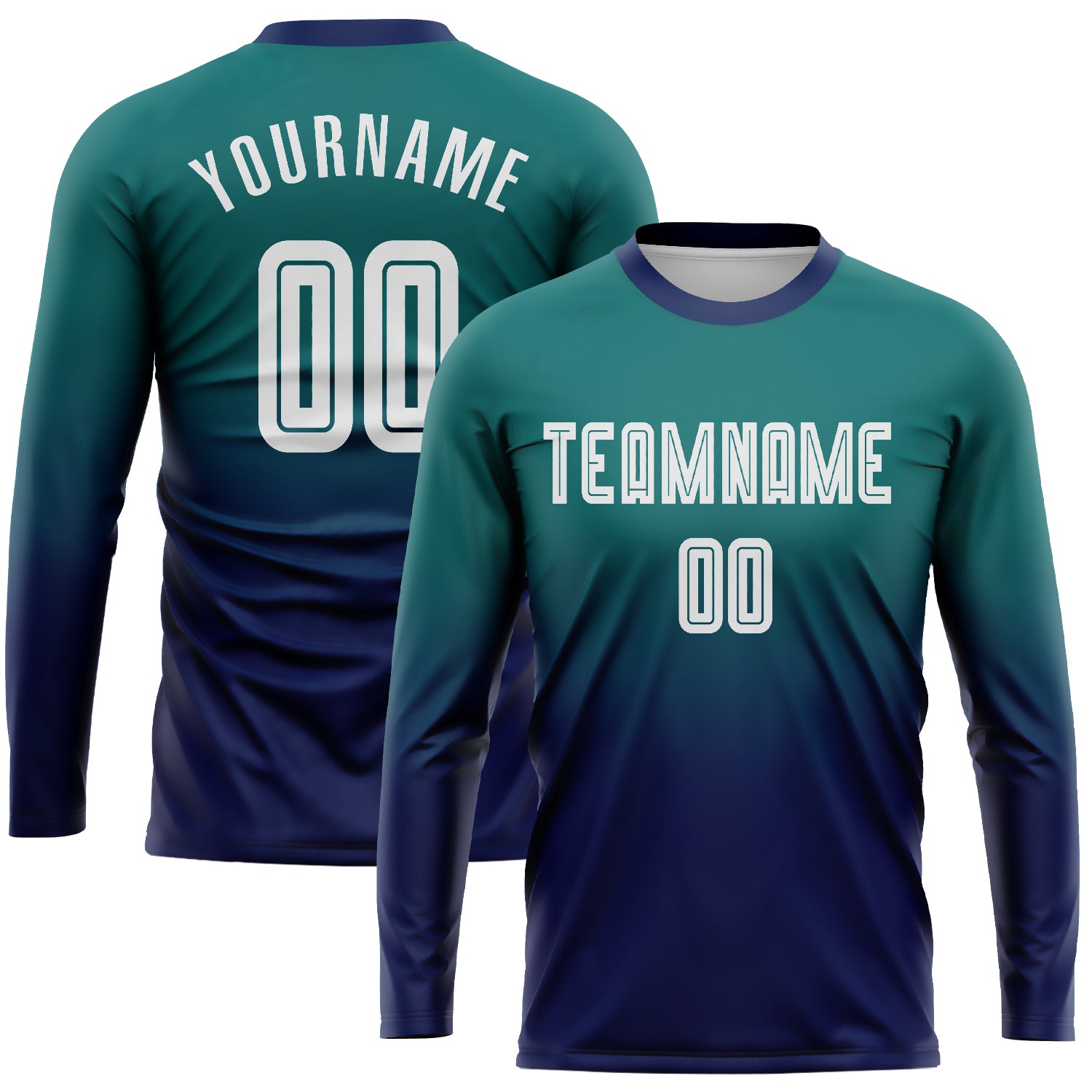 Soccer0421_1500x.jpg Teal White-Navy Sublimation Long Sleeve Fade Fashion Soccer Uniform Jersey - Image 1