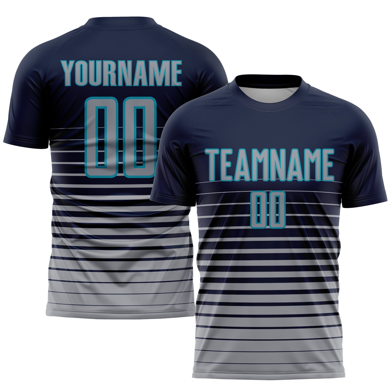 Soccer0725_b03e473d-69bc-4d7d-9d49-b4715d1b974a_1500x.jpg Navy Gray-Teal Pinstripe Fade Fashion Sublimation Soccer Uniform Jersey - Image 1