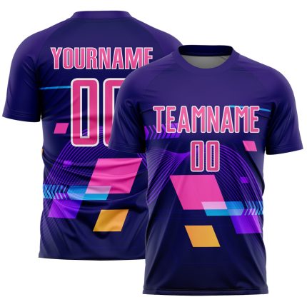 Dark Purple Pink-White Geometric Shapes Sublimation Soccer Uniform Jersey