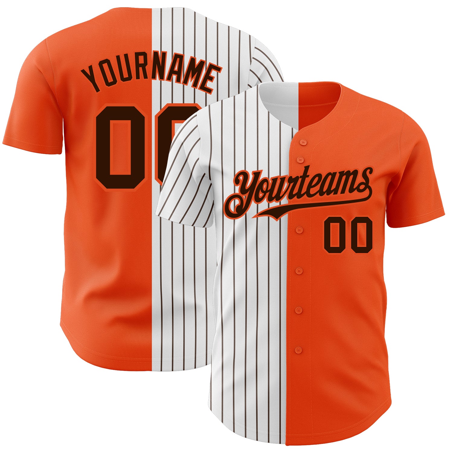 SplitF0707_1500x.jpg Orange White-Brown Pinstripe Authentic Split Fashion Baseball Jersey - Image 1